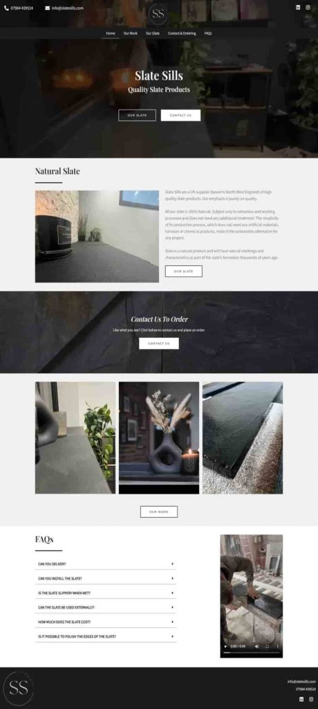 Slate sills screenshot of home page web design